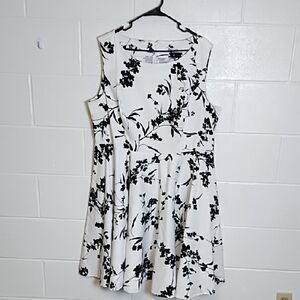 Fit N Flare Retro Black and White Sleeveless Cotton Stretch Dress 22W